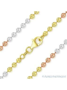 Moon-Cut Ball Bead Link Chain Bracelet in Tri-Tone .925 Sterling Silver - 7.5"